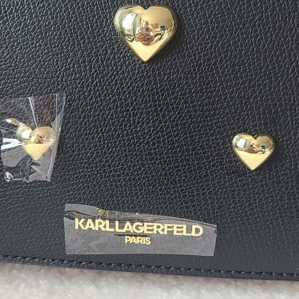 NWT Karl Lagerfeld Paris Maybelle Black Gold Heart Crossbody - Picture 2 of 8